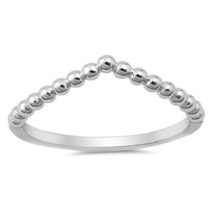 Sterling Silver V Shape Beaded Ring – 2 mm Face Height – Size 7